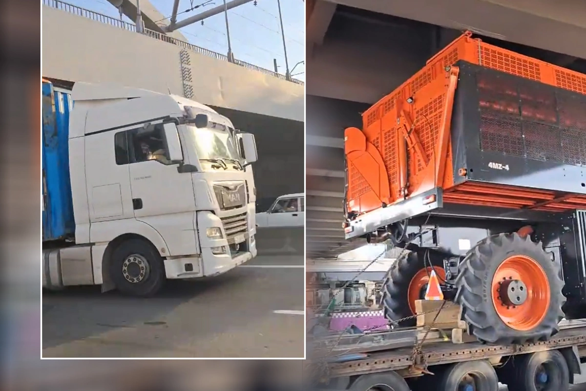 Bakı-Sumqayı yolunda TIR-ın daşıdığı texnika körpüyə ilişdi