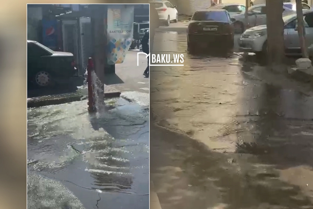 Bakıda daha bir su hidrantı partlayıb - Küçəni su basıb