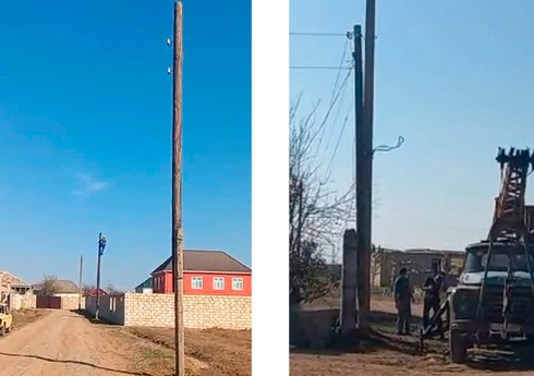 Biləsuvarın iki kəndində qəzalı olan elektrik dirəkləri və xətlər yenilənib Biləsuvarın iki kəndində qəzalı olan elektrik dirəkləri və xətlər yenilənib