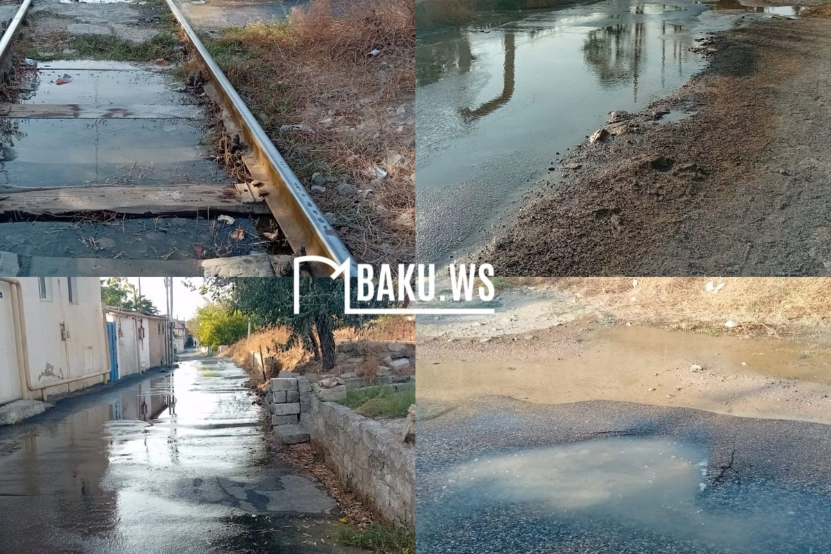 Suraxanıda su borusu partladı, dəmir yolu xətti su altında qaldı Suraxanıda su borusu partladı, dəmir yolu xətti su altında qaldı